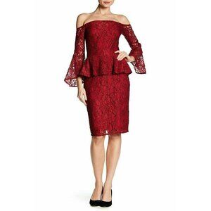 Laundry by Shelli Segal Women Red Peplum Lace Off-the-shoulder Cocktail Dress 6